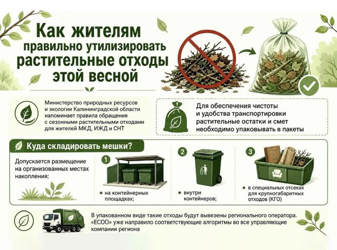 Жителям Зеленоградска напомнили, как правильно утилизировать растительные отходы